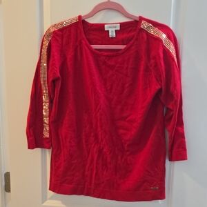 Calvin Klein Red Sweater with Gold Details